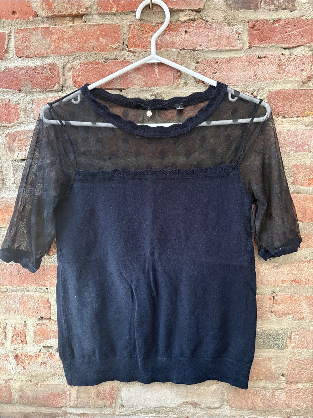 Anthropologie Navy Sheer Yoke Knit Tee